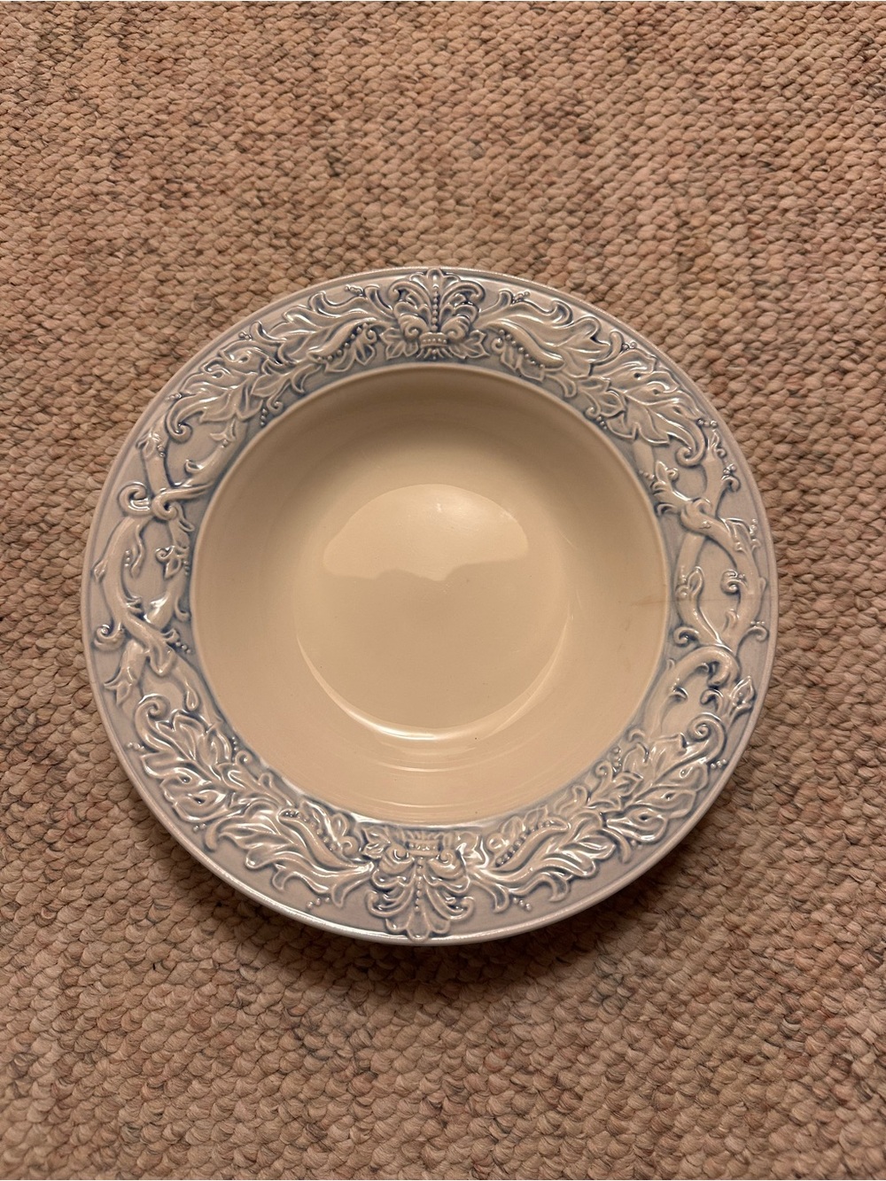 Charter Club 1996 Country Chateau Portugal Cream & Blue Embossed Ceramic Bowl